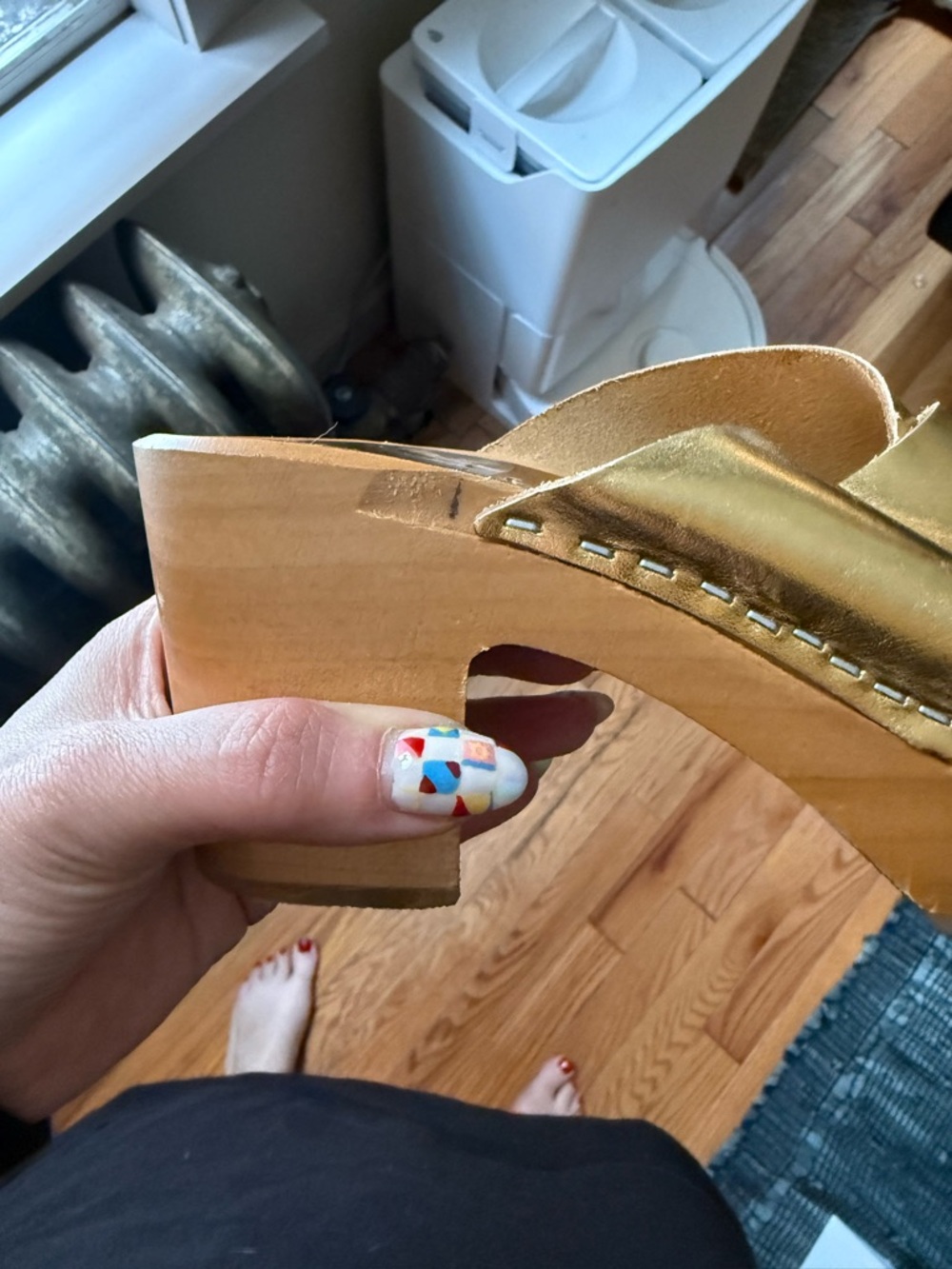 Hoof Metallic Gold Leather Slide Sandals clogs - Picture 5 of 5